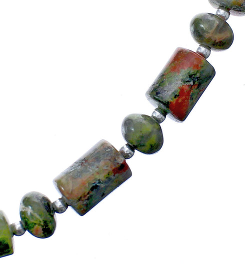 Southwest Unakite Sterling Silver Bead Necklace KX121082
